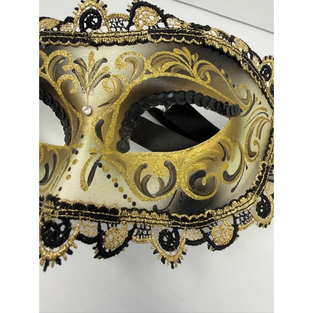 Original Venezia Hand Painted Masquerade Mask Venetian Lace Sequins Rhinestone